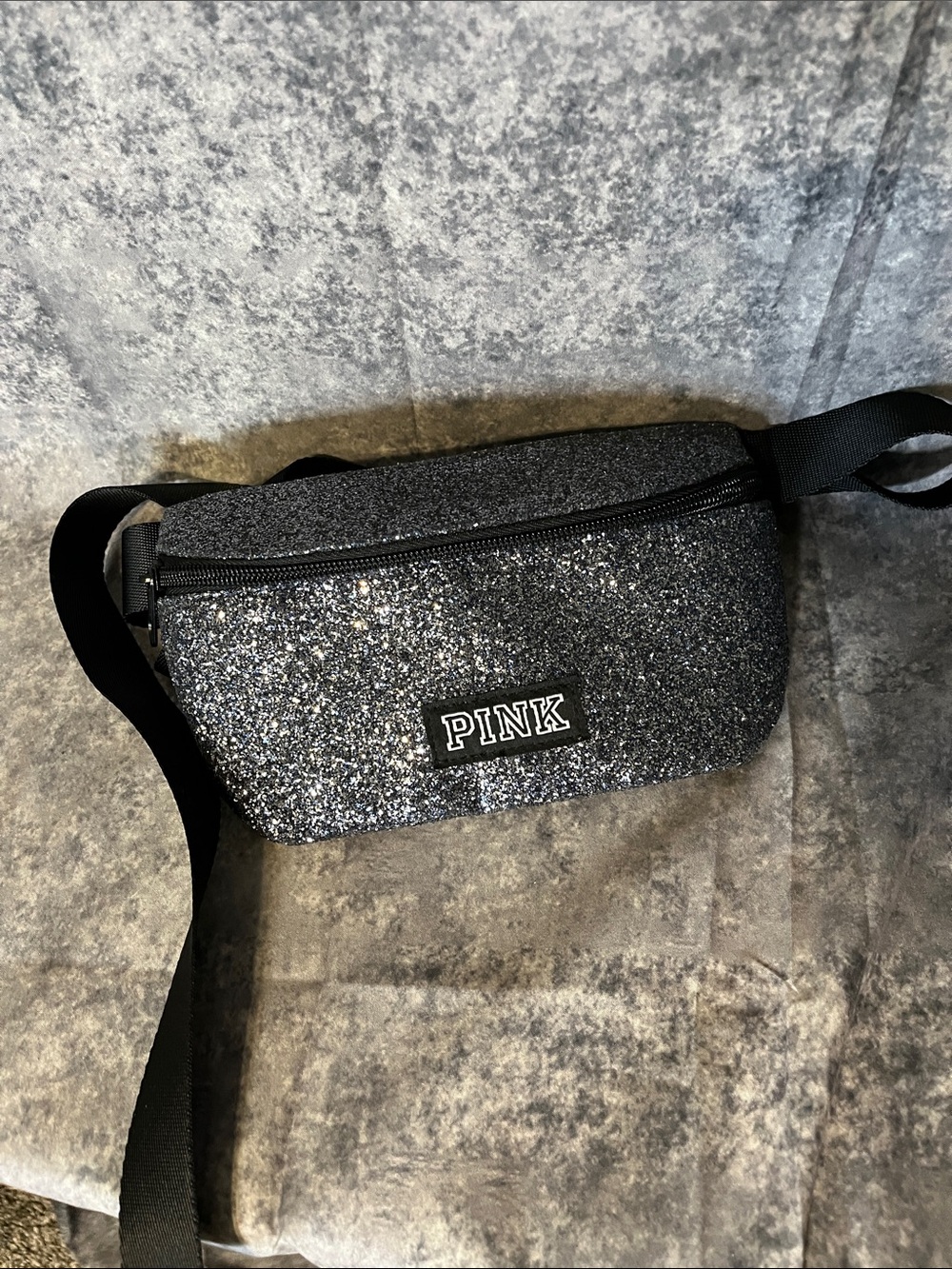 PINK Victoria's Secret Black Glitter Belt Bag